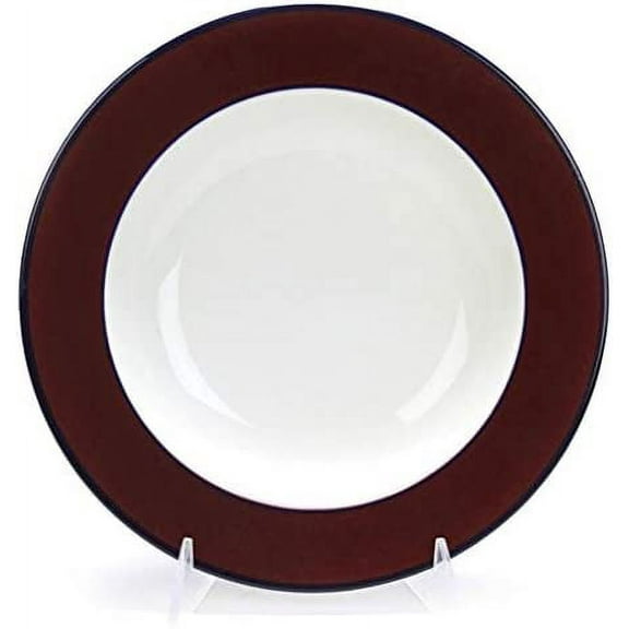 Pagnossin Rimmed Soup Salad Bowl Burgundy Blue Trim Ironstone Italy Treviso New