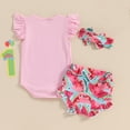 thumbnail image 4 of Girls Fly Sleeve Letter Romper Bodysuit Watermelon Prints Shorts Outfits, 4 of 6