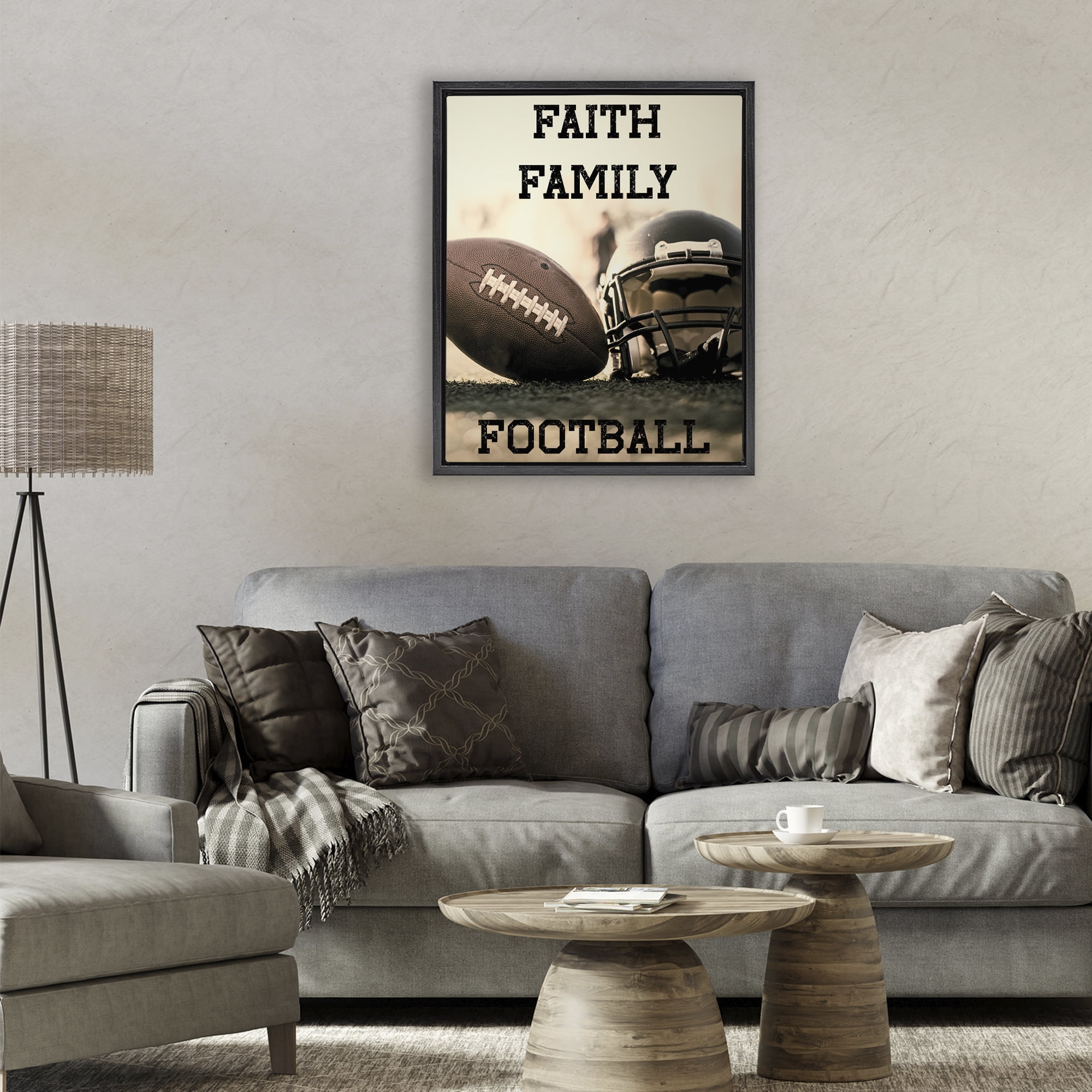 Stupell Industries Faith Family Football Black Framed Floater Canvas Wall Art, design by Jesse Keith