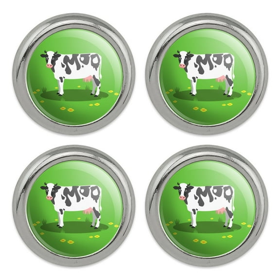Dairy Cow In Field with Flowers Metal Craft Sewing Novelty Buttons - Set of 4