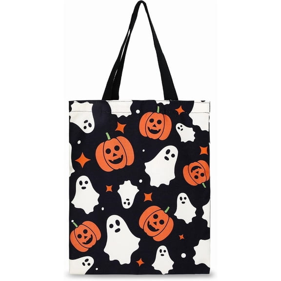 Halloween Canvas Tote Bags Reusable Gift Goodie Bags Black Grocery Shopping Bags Trick or Treat Bags