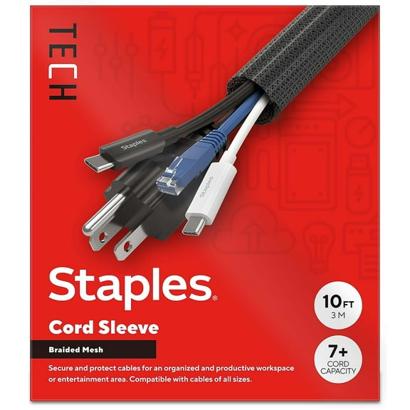 Staples TECH 10' Cord Sleeve Black (ST62391)