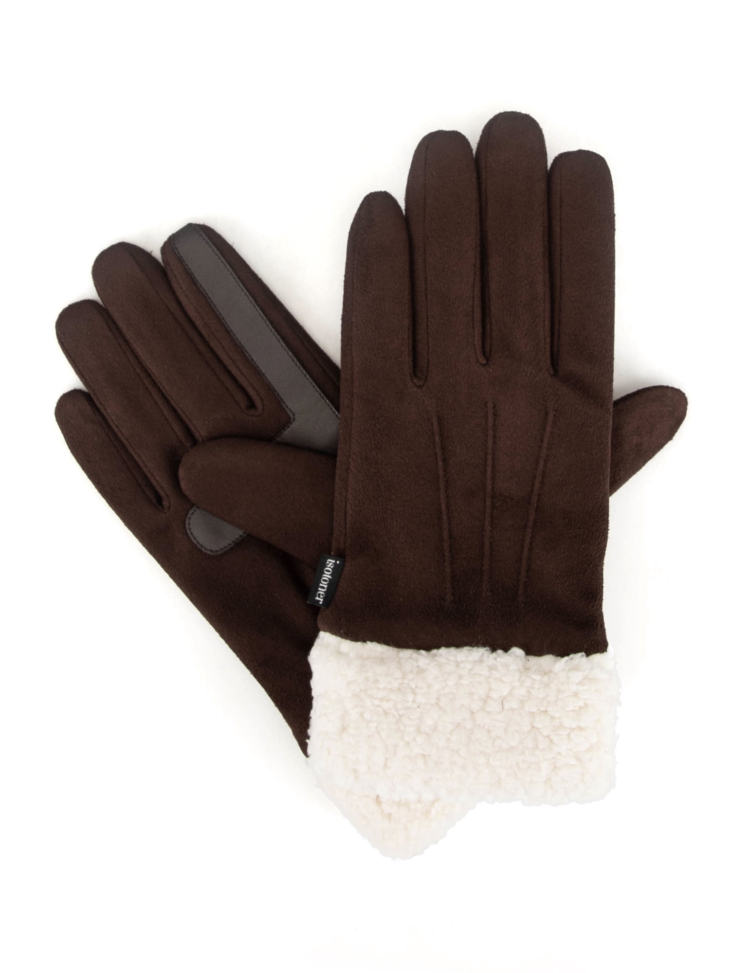 Isotoner Women's Ultraplush Microsuede Gloves with Sherpa Cuff, Brown, L/XL