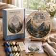 thumbnail image 5 of Cross Stitch Kit with Mountain Landscape Design and Scripture Verse, 6-Inch Hoop, Beige Fabric and Multicolor Threads, for Beginners and Craft Enthusiasts, Diy Needlework Set, 5 of 5