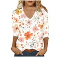 thumbnail image 2 of Xdegoge Flash Deals of The Day Womens 3/4 Sleeve T Shirts Trendy V Neck T Shirts Floral Summer Tunic Ladies Tops Elegant Dressy Casual Blouses Fashion Vacation Tee Shirts Ropa Mujer, 2 of 4