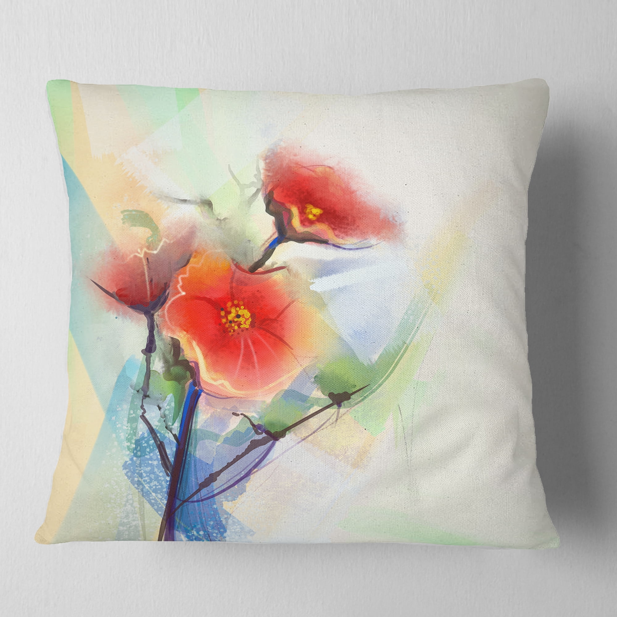 Designart Red Poppy Flowers on Grunge Back - Floral Throw Pillow - 18x18