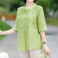 thumbnail image 3 of Women's 3/4 Sleeve Tops Embroidered Shirt Cotton Linen Blouse, 3 of 10