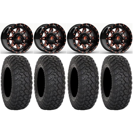 Fuel Lethal Orange 15 Wheels 33 RT320 Tires Kawasaki Mule Pro FXT