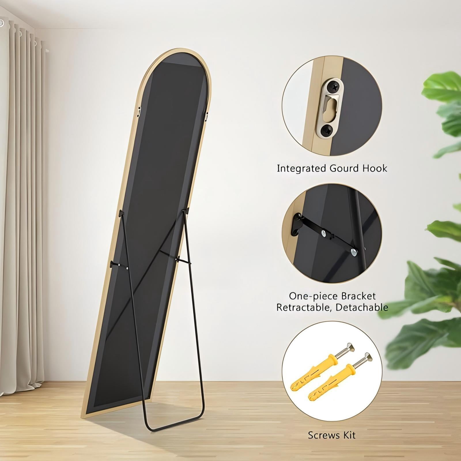 Lumora 59"x 16" Arch Full Length Mirror with Stand, Modern Full Body Mirror,Gold