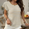 thumbnail image 5 of Ayolanni Women Blouses on Clearance Khaki Flutter Short Sleeve Striped T-Shirts Ladies Tops and Blouses XL, 5 of 9