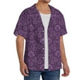 thumbnail image 4 of Xecao offers the Retro Florals Purple for Men's Casual Short-sleeved Shirt, a button-up collared shirt with a pocket, perfect for beach vacations and yacht travel in the Small size., 4 of 7
