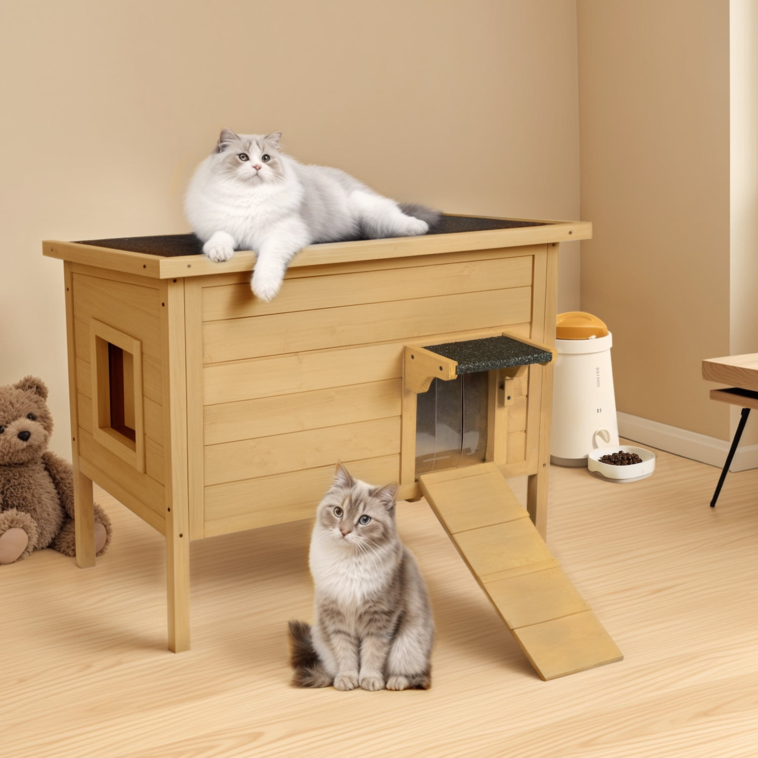 FODINGHILL Outdoor Cat House,Waterproof Cat Shelter for Winter,Feral Cat House Outdoor,Brown