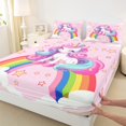 thumbnail image 3 of Homewish Girly Pink Unicorn Twin Sheet Sets for Kids, Kawaii Stars Rainbow Cloud Twin Fitted Sheet, Cartoon Animal Flat Sheet, Lightweight Room Decor, 3pcs, 3 of 7