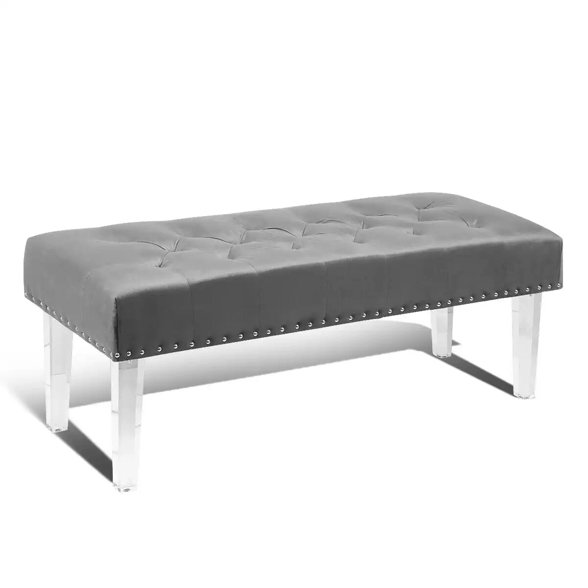 Magshion Tufted Velvet Ottoman, Entryway Wooden Stand Upholstered Seat