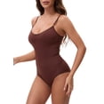 thumbnail image 4 of INSPIRE CHIC Womens'  V Neck Seamless Sleeveless Bodysuit Shapewear Tummy Control Briefs Body Shaper M Coffee, 4 of 5