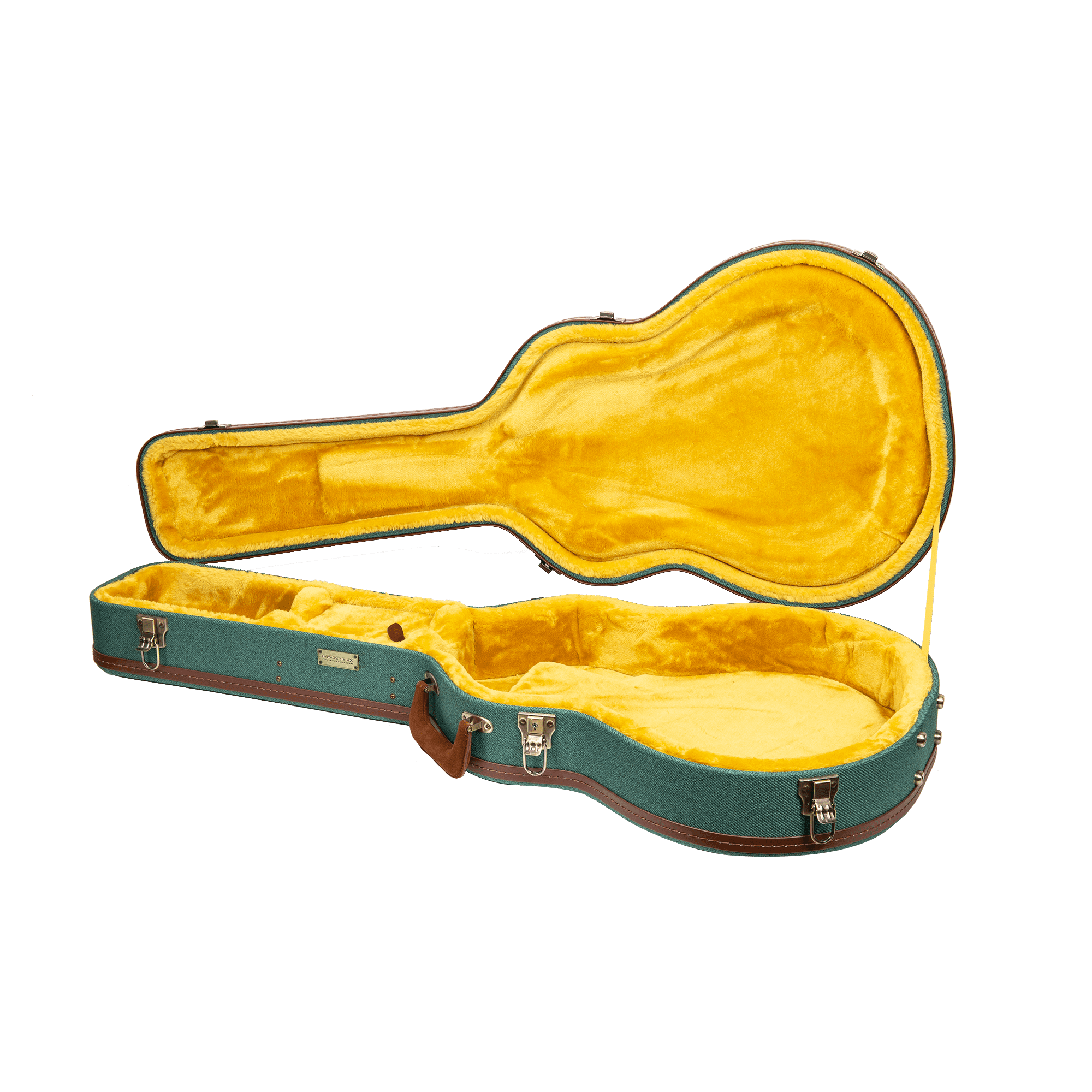 Crossrock Master Series-Wooden 335 Style 6-string Semi-Hollow Electric Guitar Case-Security Lock, Genuine Leather Handle, Reinforced Hardware, Storage Space-Malachite Blue Tweed