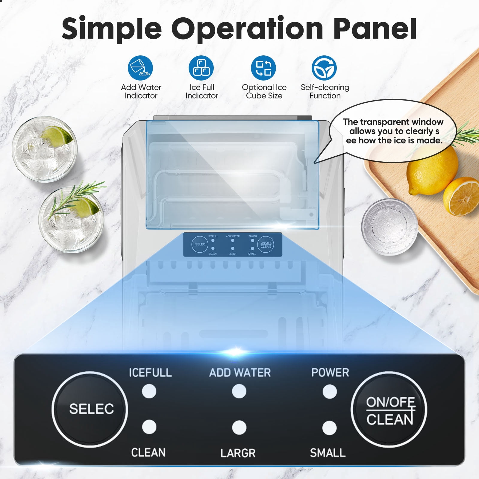 Portable Countertop Ice Maker, 26lb/24H Bullet Ice Maker Machine with Handle, 9 Cubes in 6-8 Minutes, Auto-Cleaning for Home, Kitchen, Black