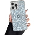 thumbnail image 1 of XUCP-for iPhone 13 Pro Case Compatible with MagSafe Clear Floral Pattern Design Cute for Girls Women Slim Magnetic Hard Back Shockproof Phone Case for iPhone 13 Pro,Blue Flowers, 1 of 4