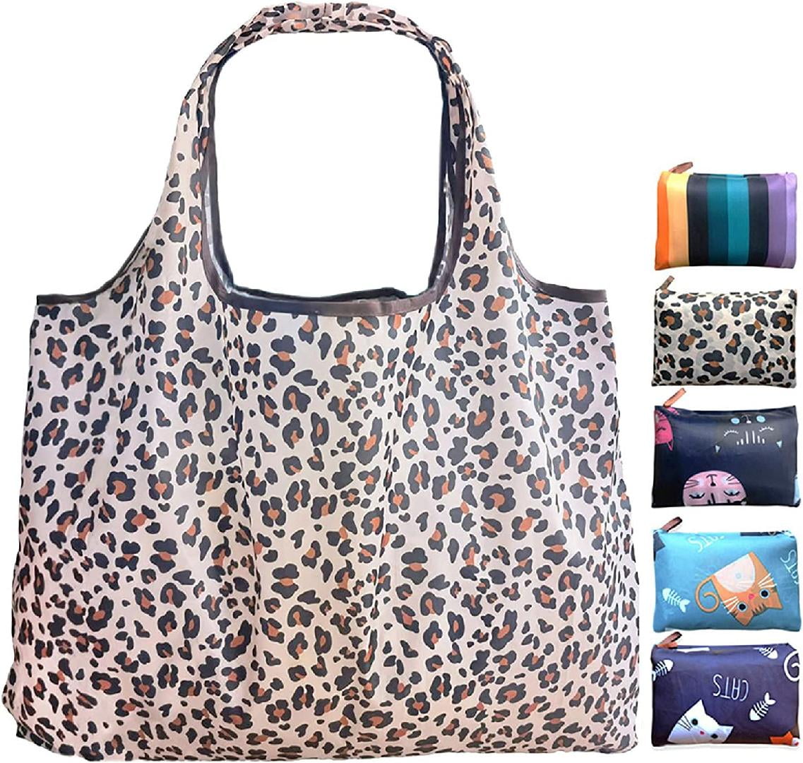 Foldable Reusable Grocery Bags Washable Shopping Totes, Long Handles