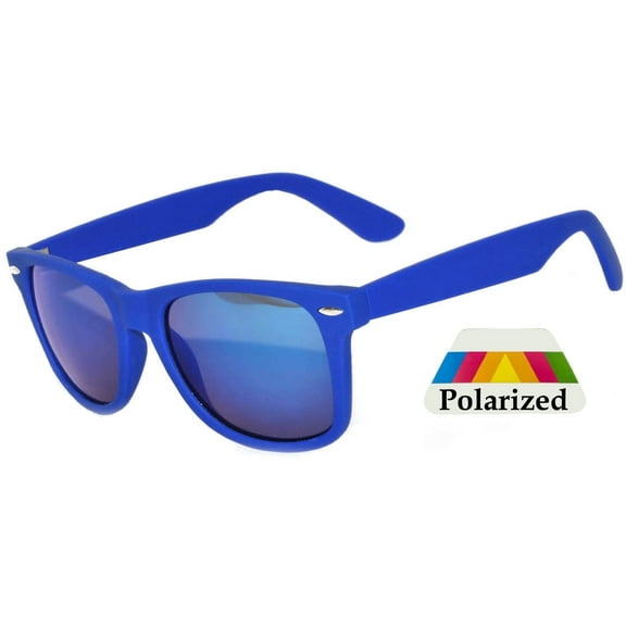 Kids Retro Sunglasses - Matte-Dark Blue Frame / Mirror Polarized Lens