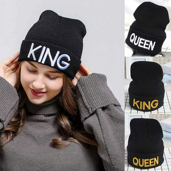 Winter Warm Beanies Knit King Queen Printed Hat Embroidery Cap For Men Women