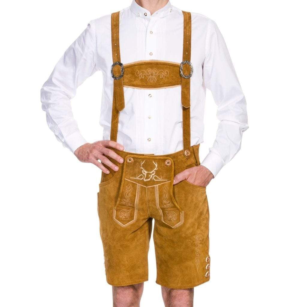 Men,s Brown  Long LEDERHOSEN Real Suede Leather with Matching Suspenders 