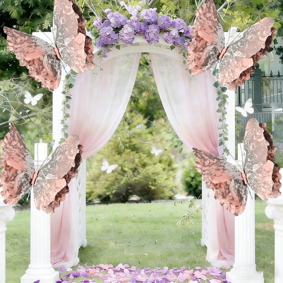 Qqyida Large PE Mesh 3D Butterfly and Flower Window Decoration, Outdoor Courtyard Wedding Festival Party Decor, Colorful and Lifelike Scene Arrangement for Home and Garden