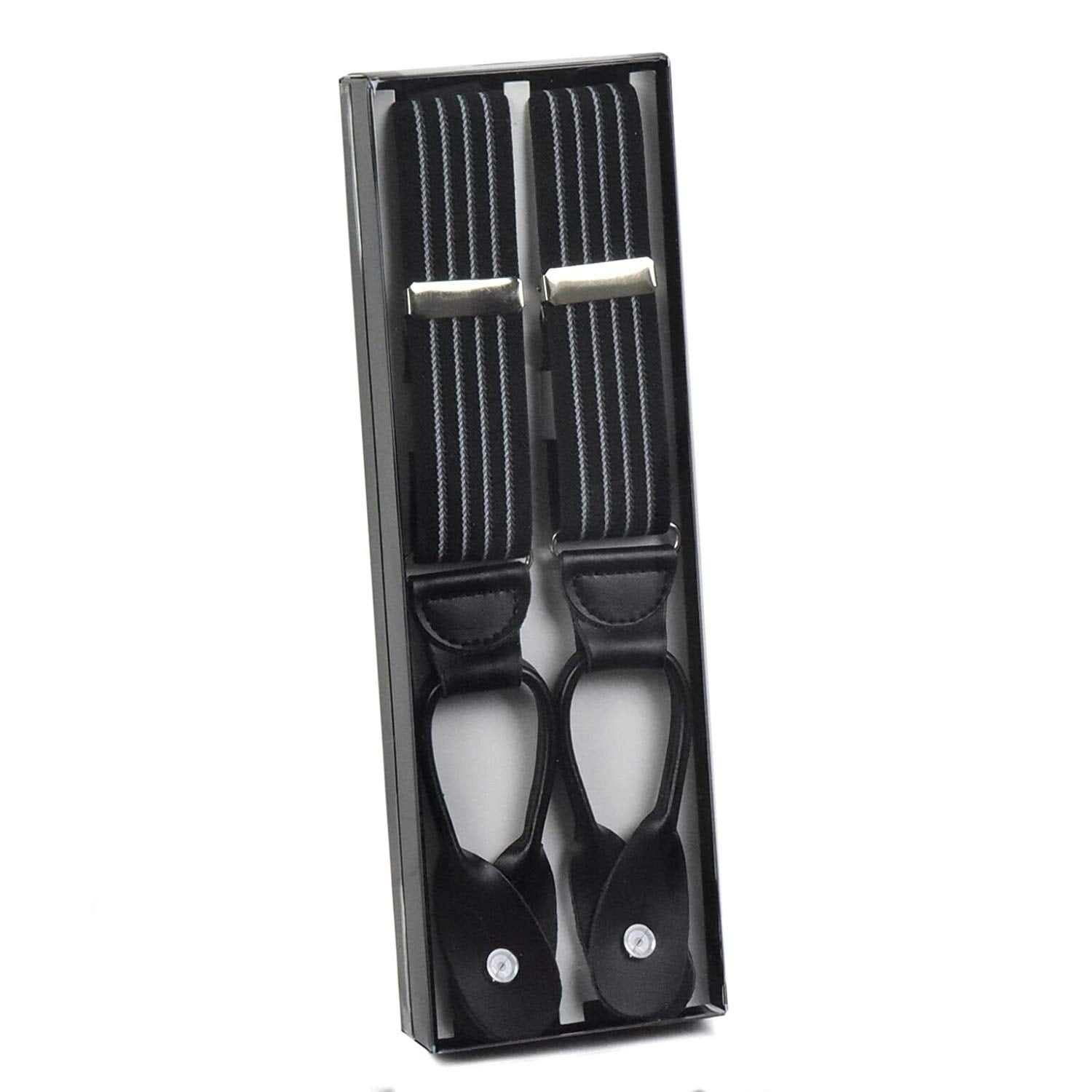 Hold'em 1 ¼ Fancy Stripes Solid Suspenders for Men Y-Back - Summit Stripe Black