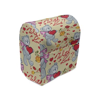 Valentine's Day Stand Mixer Cover, Romantic Cartoon Teddy Bears Holding Hearts Blooming Roses with Love Texts, Kitchen Appliance Organizer Bag Cover with Pockets, 5 Quarts, Multicolor, by Ambesonne