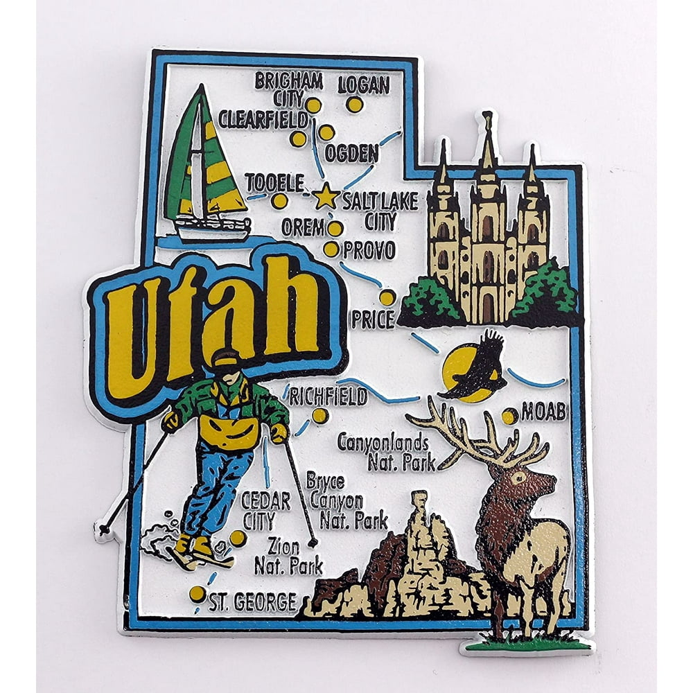 Utah State Map and Landmarks Collage Fridge Souvenir Collectible