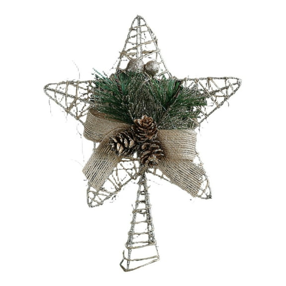 Farmhouse Star Christmas Tree Topper, Rattan Star Treetop with Pinecones Burlap Bow, 10" Rustic Farmhouse Christmas Tree Topper Decoration, Holiday Seasonal Decoration