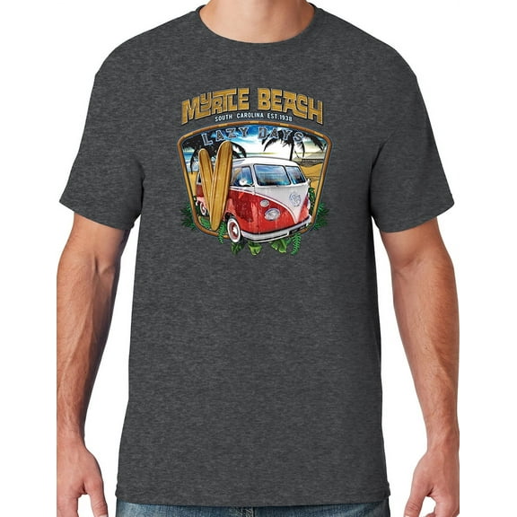 Mens LAZY DAYS MYRTLE BEACH South Carolina T-shirt, Large Black Heather