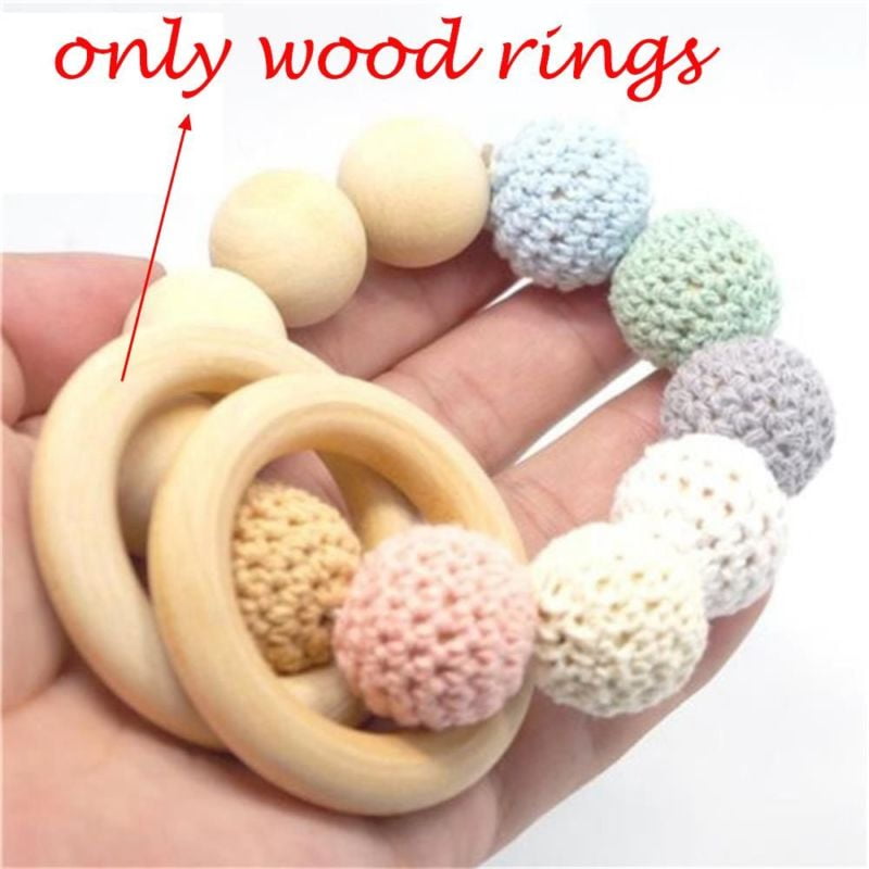 JER Wooden Teether Rings Natural Wood Teething Toys for Infant Soothing Pain Relief Toys for Baby 4Pack