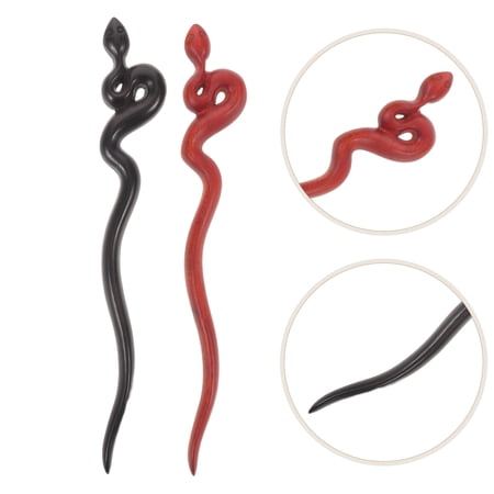 NUOLUX 2Pcs Vintage Wooden Snake Hair Chopsticks Handmade Hairpin for Elegant Hair Decoration