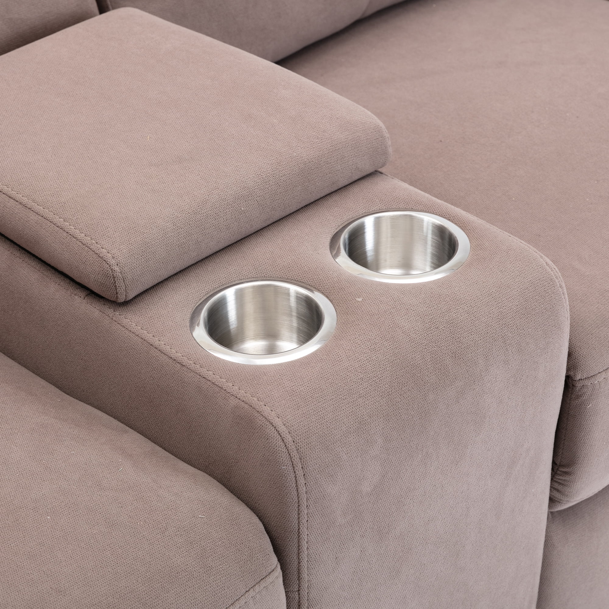 Kepooman Polyester Fabric Manual Motion Loveseat with Storage Box & Two Cup Holders Kepooman Polyester Fabric Manual Motion Loveseat with Storage Box & Two Cup Holders