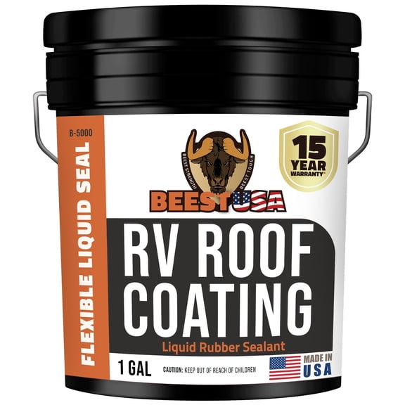 BEEST RV Roof Coating White, 1 Gallon Covers up to 50 sq ft (2 Coats), Solar Reflective & Waterproof Sealant| Elastomeric Leak Repair Coating, Liquid Rubber RV Roof Sealant for Trailers, Camper & Mor