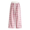 thumbnail image 2 of TIREOW Girls Sweatpants Plaid Elastic Lace Waist Wide Leg Sweat Pants with Lace Belt Fashion Lightweight Casual Baggy Pants, 2 of 5