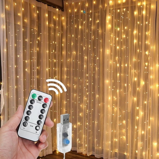 Cortina de luces LED con control remoto, 10/100/200/300/600 luces LED, 8 modos, USB, luces navideñas estrelladas, luces de carámbano, luces de hadas, luces de cortina, iluminación decorativa para