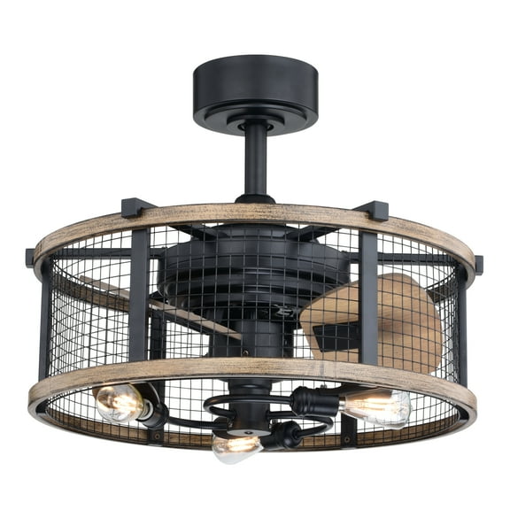 Vaxcel Humboldt Bronze and Teak Industrial Farmhouse Cage Ceiling Fan with LED Light Kit and Remote