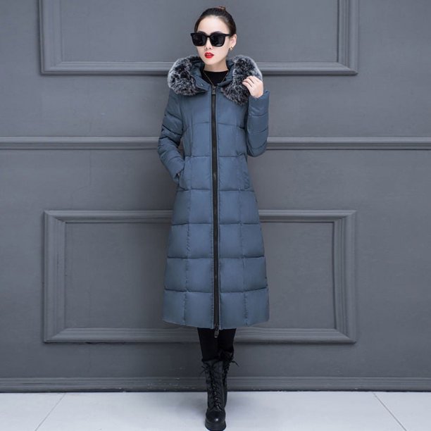 Chaqueta de algodón para mujer, chaqueta de algodón hasta la rodilla, abrigo de algodón grande, holgado, de color liso, con cuello de lana para mujer