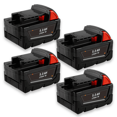 

Vinida 4PACK 18V 5000mAh FOR Li-ion Black and Red Compatible With MILWAUKEE Battery M18 48-11-1852 48-11-1860