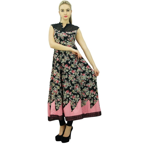 Phagun Womens Designer Black Anarkali Kurta Floral Style Kurti Indian Dress-14