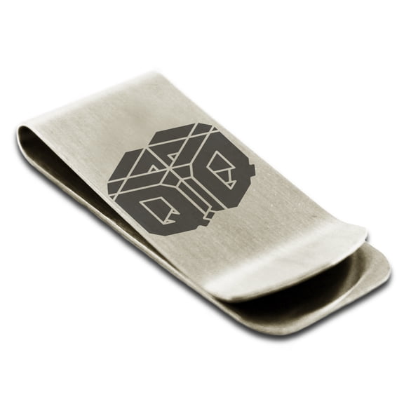 Stainless Steel Letter Q Initial 3D Cube Box Monogram Engraved Engraved Money Clip Credit Card Holder