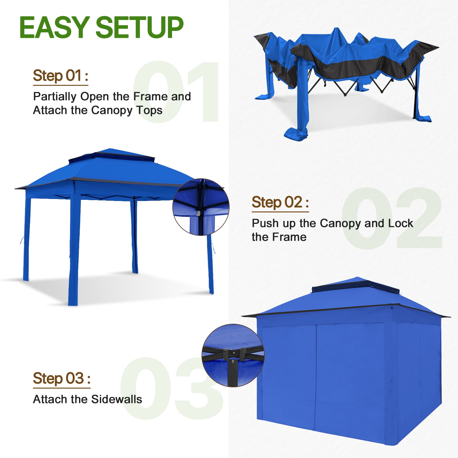 COOS BAY 11x11 Pop-up Instant Gazebo Tent with 4 Sidewalls Outdoor Canopy Shelter,Blue