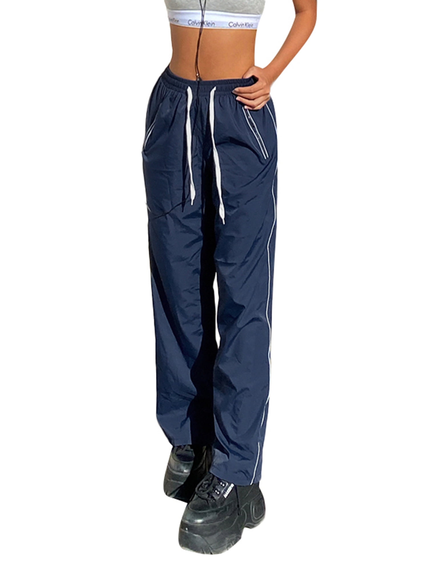 Bj Pantswomen's Wide-leg Cargo Pants - Striped Acrylic Joggers With Pockets