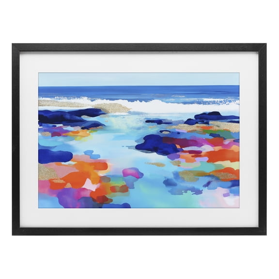 Stupell Industries Coastal Coastal Pools Overlay Abstraction Black Framed Print Under Glass, 20 x 14, by Chromatic Storm Studio
