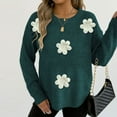 thumbnail image 4 of Byworldtasic Womens Oversized Casual Long Sleeved Sweater Round Neck Flower Printing Top Pullover Sweater, 4 of 7