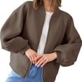 thumbnail image 4 of Lanrern Sleeve Solid Color Women Zipper Up Bomber Jacket Coat, 4 of 5