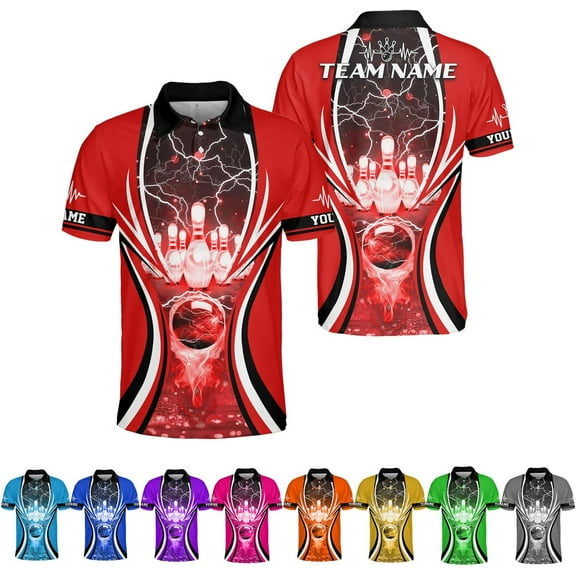 Personalized Name Bowling Polo Shirts 3D for Men and Women, Bowling Shirt, Bowling Shirts for Men Team Bowling Shirt (Red, S)