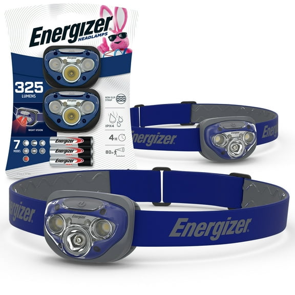 Energizer LED Headlamps, Bright 350 Lumens (2 Pack) for Camping, Running, Jogging, Hunting, Hiking and Reading, 3 AAA Batteries Included